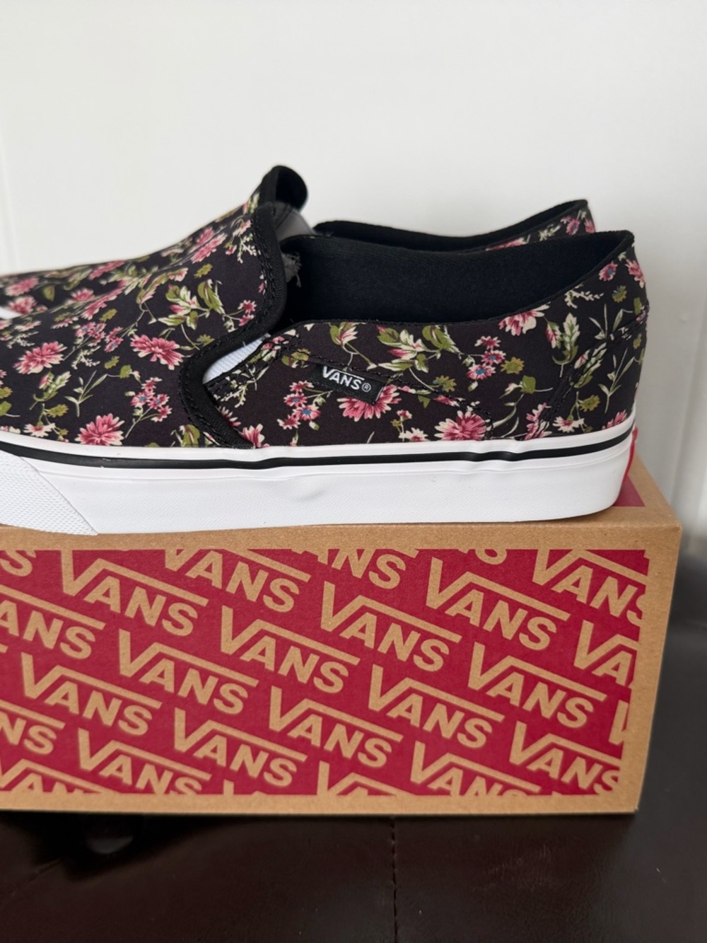Vans Slip-On Floral Sneakers - Black with Pink Flowers - Picture 2 of 4